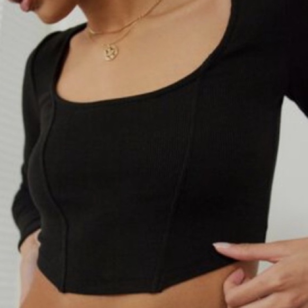 Garage black ribbed cropped L/S shirt- PS